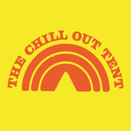 The Chill Out Tent logo: an orange tent made of rainbow arcs on yellow